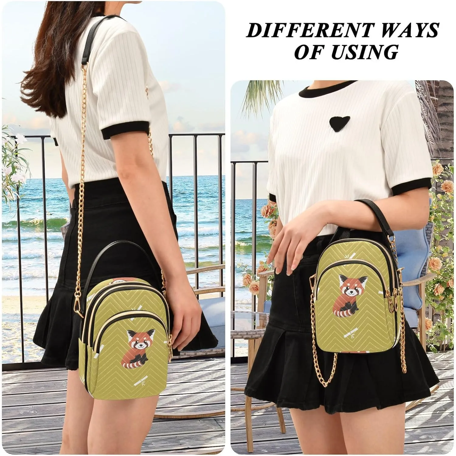 Women's Wave Cross Body Chest Bag, 52 inch Gold Chain Shoulder Handbag Purse