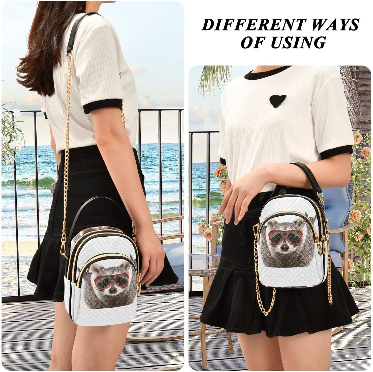 Women's Wave Cross Body Chest Bag, 52 inch Gold Chain Shoulder Handbag Purse