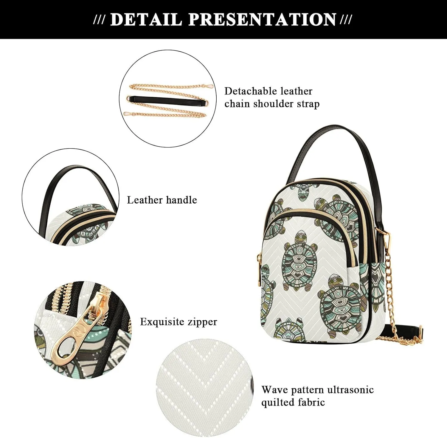 Women's Wave Cross Body Chest Bag, 52 inch Gold Chain Shoulder Handbag Purse