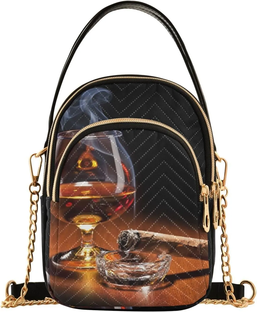 Women's Wave Cross Body Chest Bag, 52 inch Gold Chain Shoulder Handbag Purse