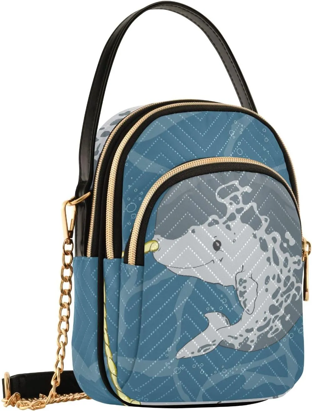 Women's Wave Cross Body Chest Bag, 52 inch Gold Chain Shoulder Handbag Purse