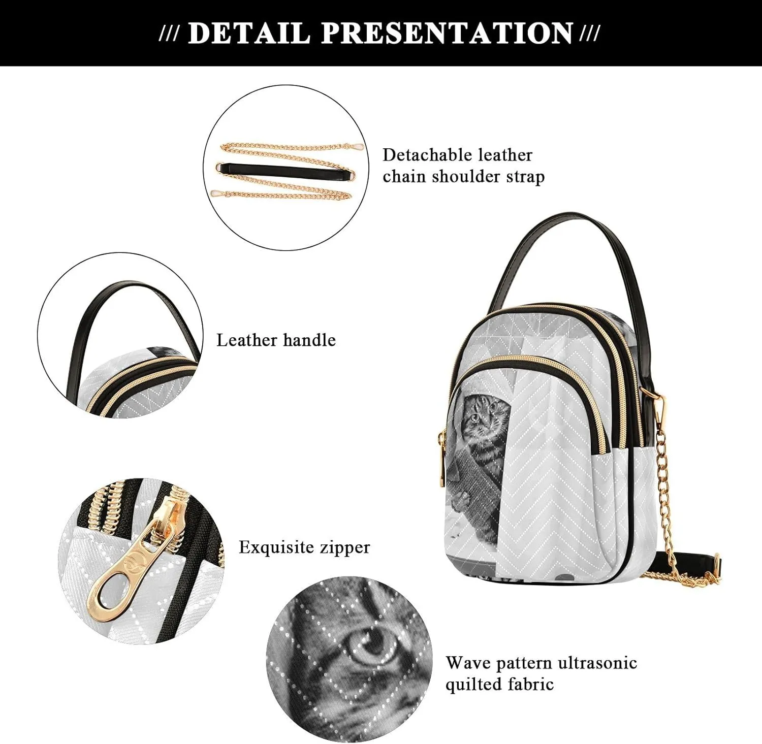 Women's Wave Cross Body Chest Bag, 52 inch Gold Chain Shoulder Handbag Purse