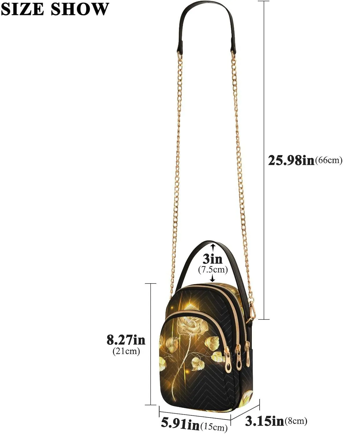 Women's Wave Cross Body Chest Bag, 52 inch Gold Chain Shoulder Handbag Purse