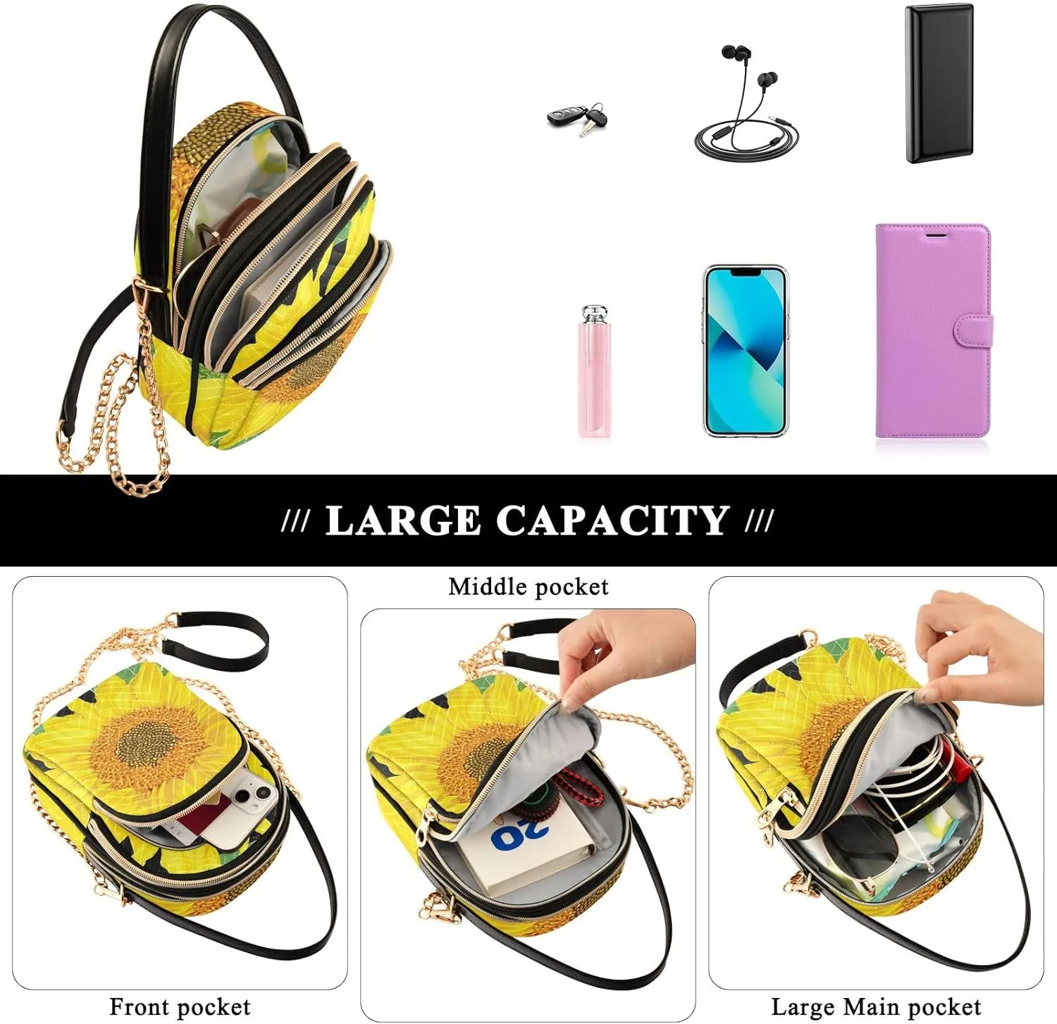 Women's Wave Cross Body Chest Bag, 52 inch Gold Chain Shoulder Handbag Purse