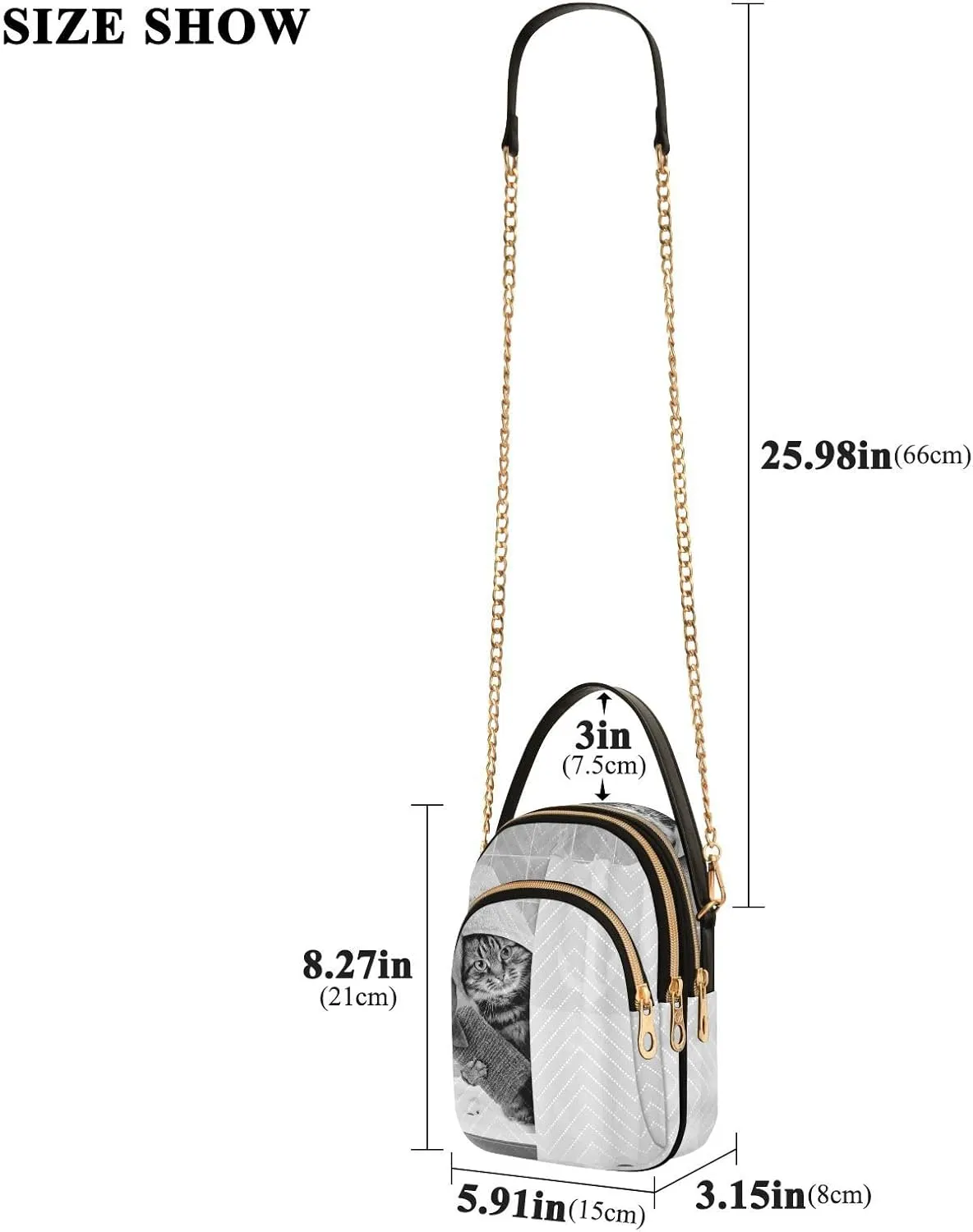 Women's Wave Cross Body Chest Bag, 52 inch Gold Chain Shoulder Handbag Purse