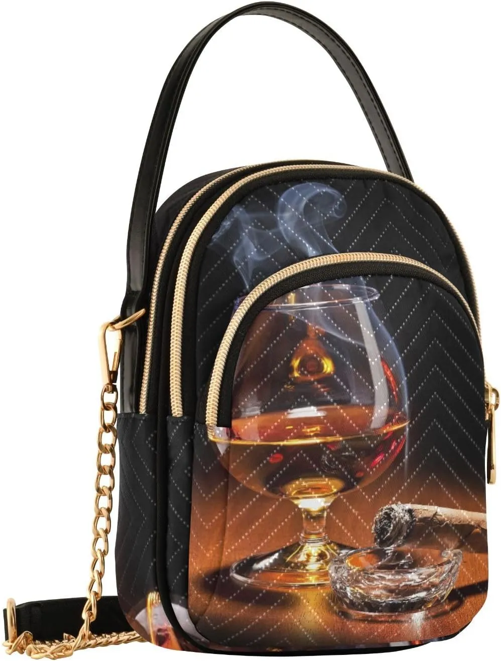 Women's Wave Cross Body Chest Bag, 52 inch Gold Chain Shoulder Handbag Purse