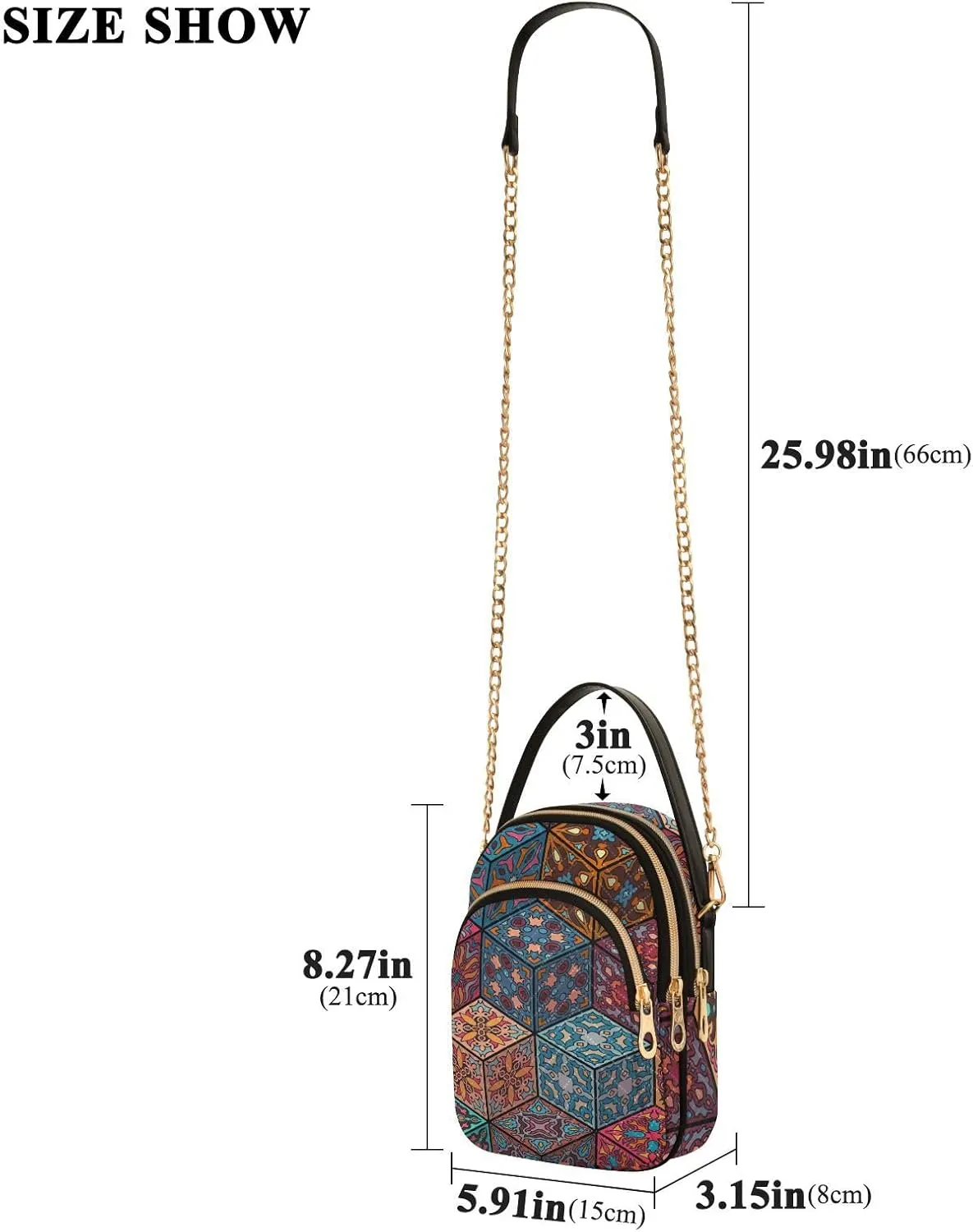 Women's Wave Cross Body Chest Bag, 52 inch Gold Chain Shoulder Handbag Purse