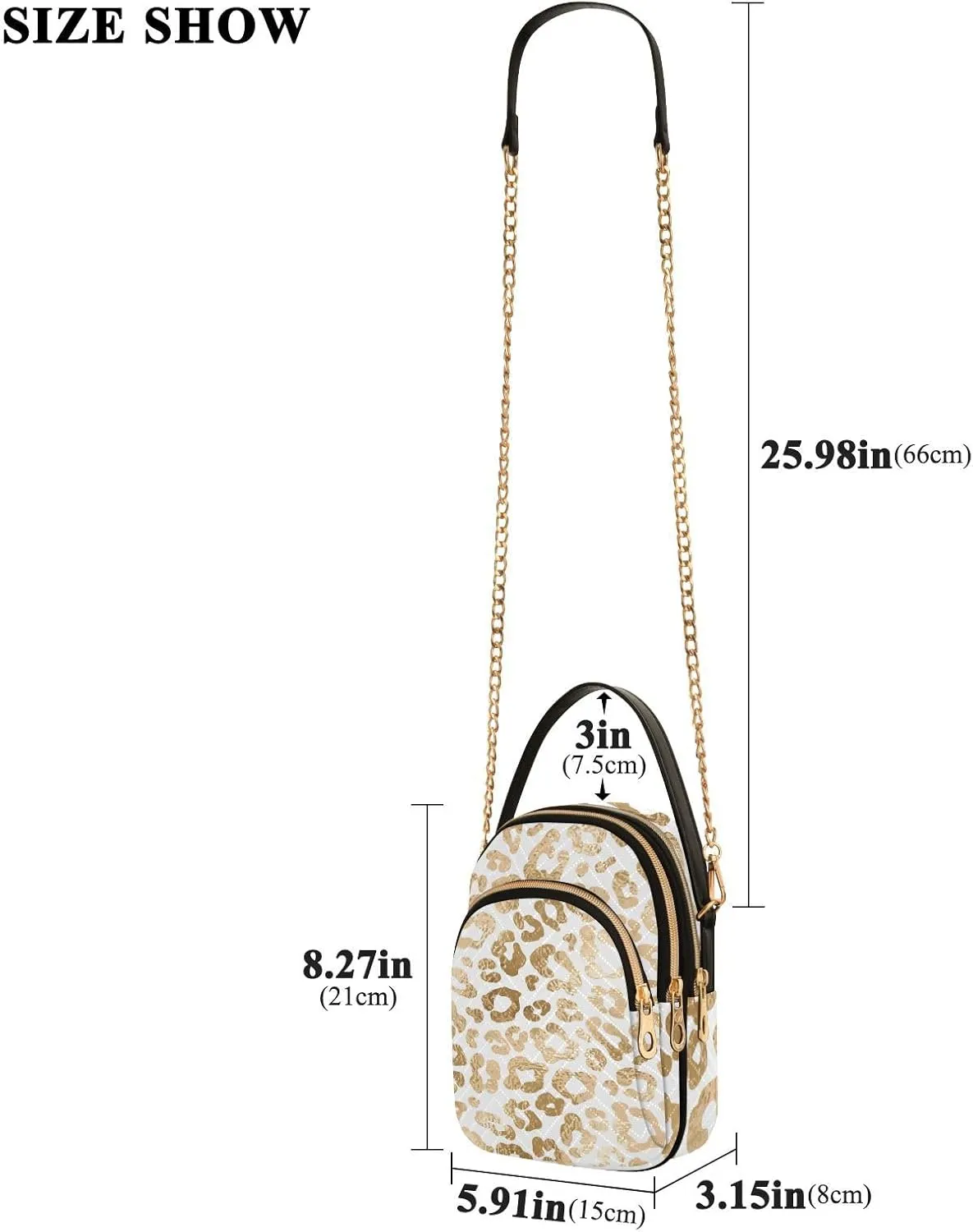 Women's Wave Cross Body Chest Bag, 52 inch Gold Chain Shoulder Handbag Purse