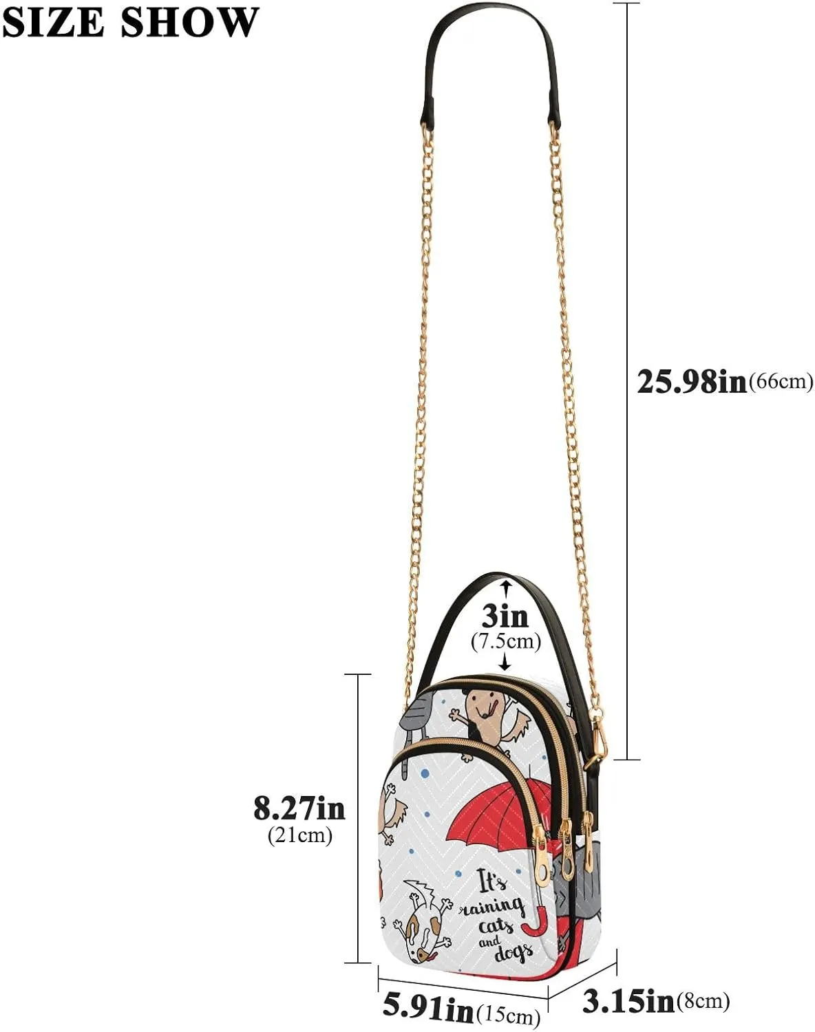 Women's Wave Cross Body Chest Bag, 52 inch Gold Chain Shoulder Handbag Purse