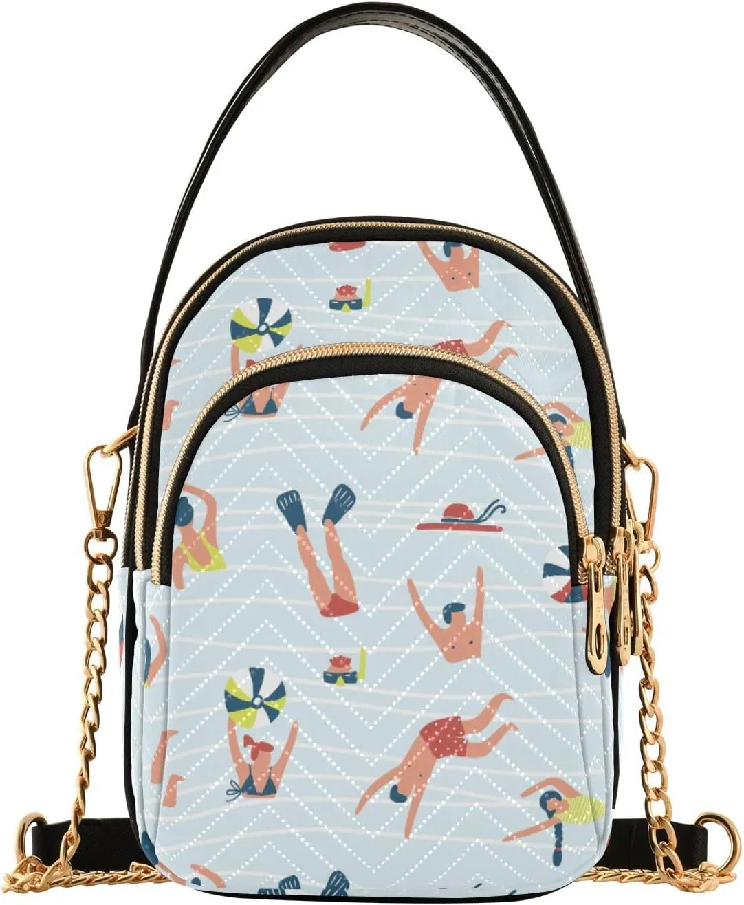 Women's Wave Cross Body Chest Bag, 52 inch Gold Chain Shoulder Handbag Purse