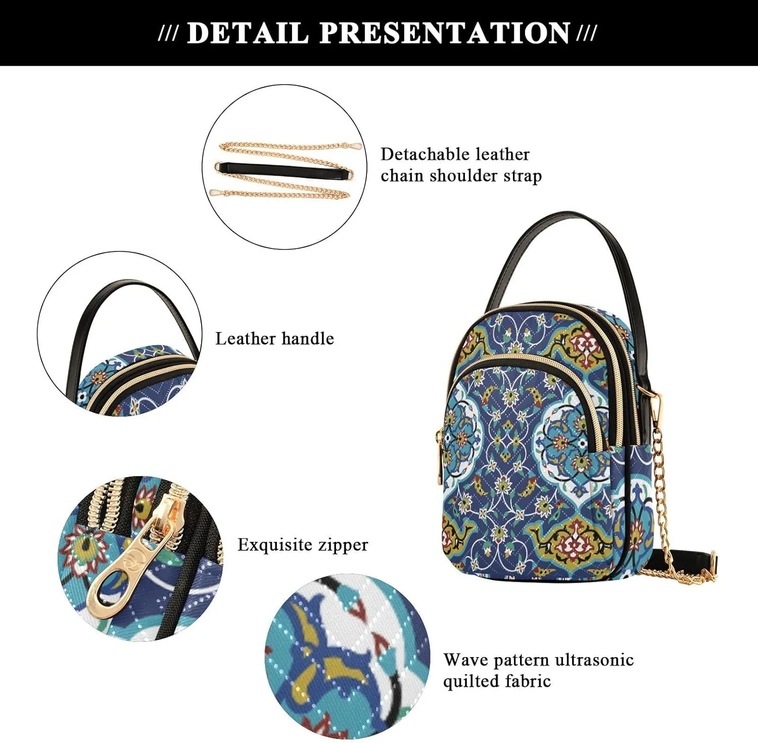Women's Wave Cross Body Chest Bag, 52 inch Gold Chain Shoulder Handbag Purse