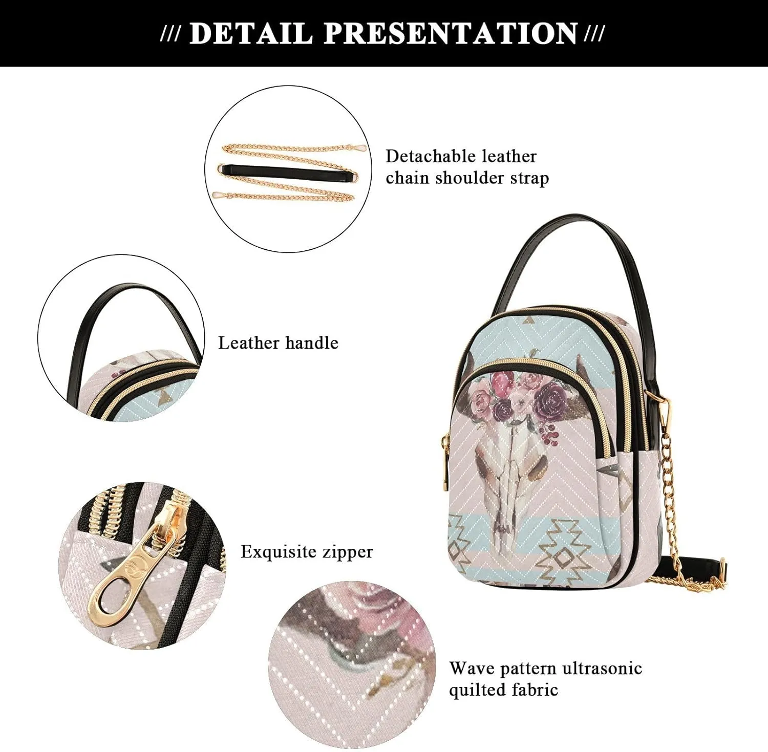 Women's Wave Cross Body Chest Bag, 52 inch Gold Chain Shoulder Handbag Purse