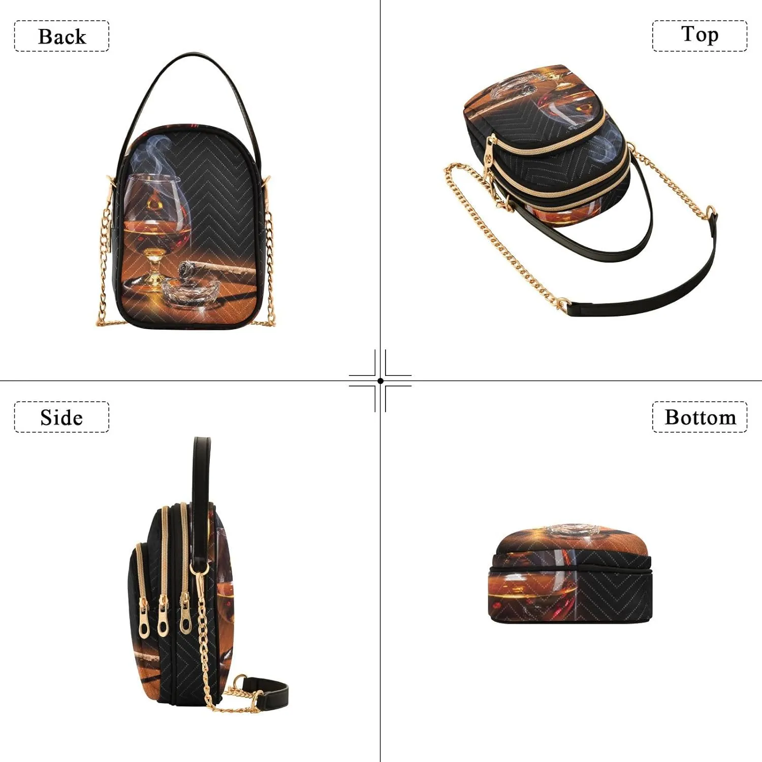 Women's Wave Cross Body Chest Bag, 52 inch Gold Chain Shoulder Handbag Purse
