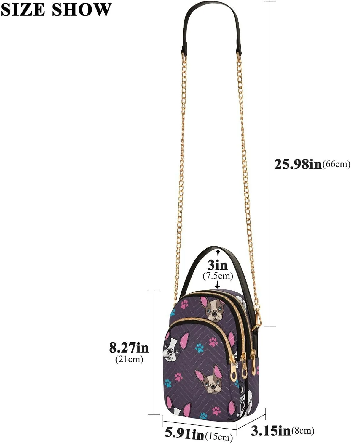 Women's Wave Cross Body Chest Bag, 52 inch Gold Chain Shoulder Handbag Purse