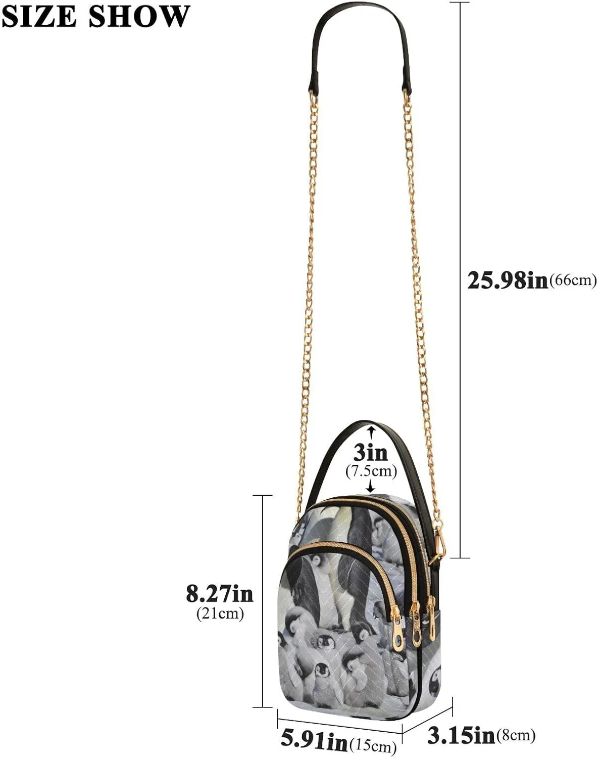 Women's Wave Cross Body Chest Bag, 52 inch Gold Chain Shoulder Handbag Purse