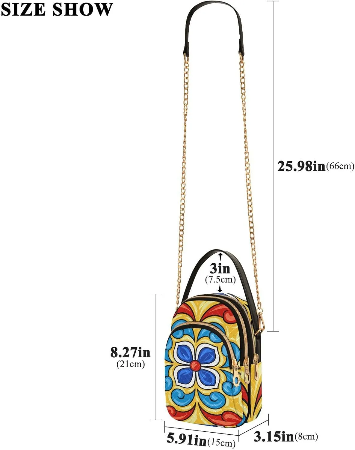 Women's Wave Cross Body Chest Bag, 52 inch Gold Chain Shoulder Handbag Purse