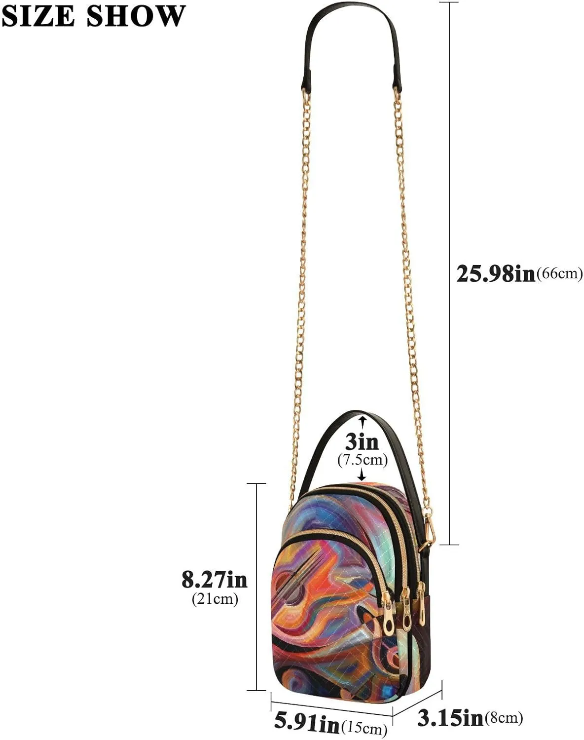 Women's Wave Cross Body Chest Bag, 52 inch Gold Chain Shoulder Handbag Purse