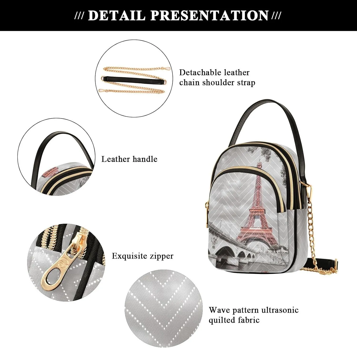 Women's Wave Cross Body Chest Bag, 52 inch Gold Chain Shoulder Handbag Purse