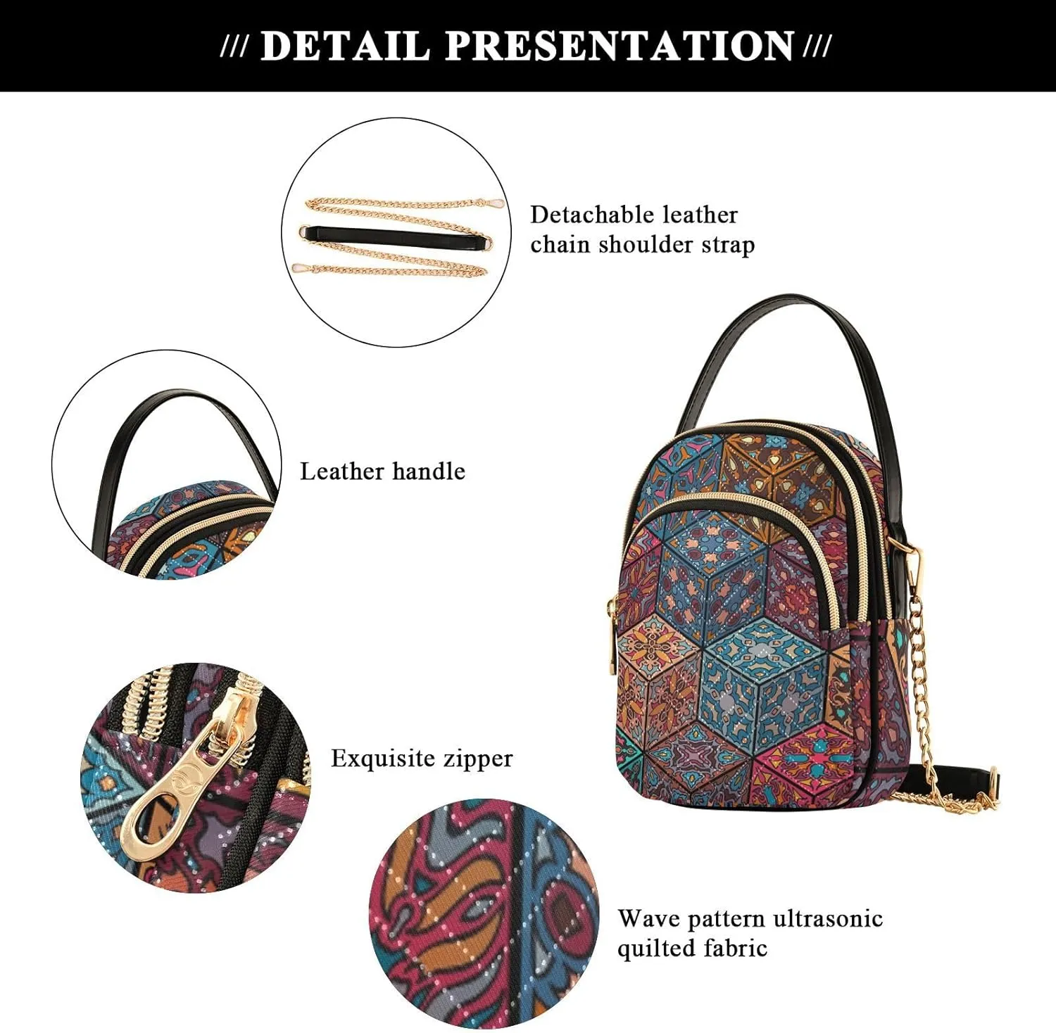 Women's Wave Cross Body Chest Bag, 52 inch Gold Chain Shoulder Handbag Purse