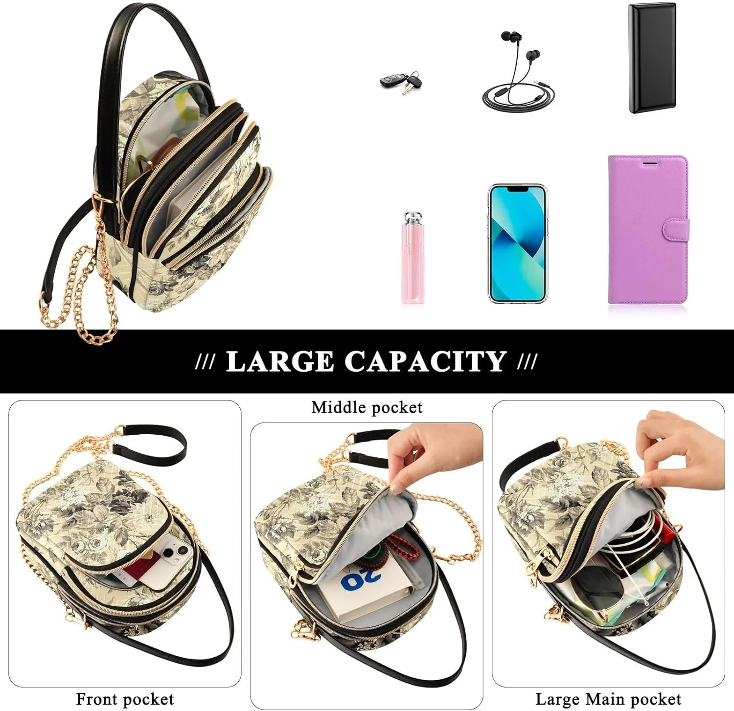 Women's Wave Cross Body Chest Bag, 52 inch Gold Chain Shoulder Handbag Purse