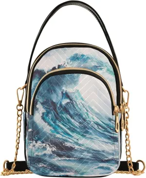 Women's Wave Cross Body Chest Bag, 52 inch Gold Chain Shoulder Handbag Purse