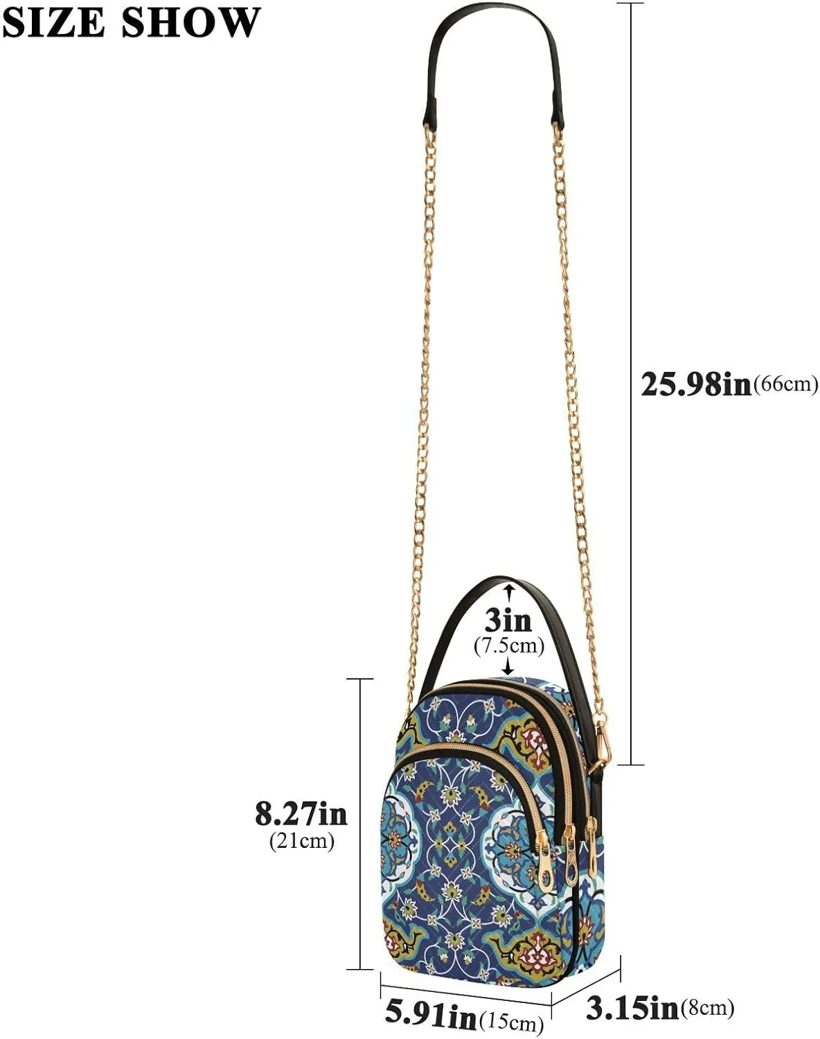 Women's Wave Cross Body Chest Bag, 52 inch Gold Chain Shoulder Handbag Purse