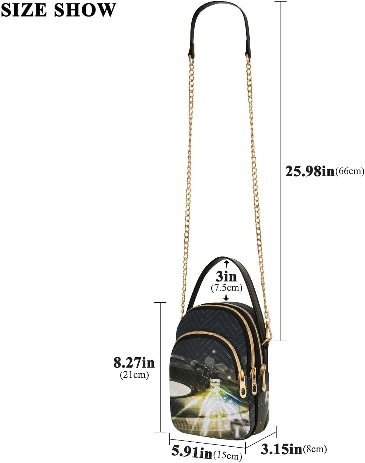 Women's Wave Cross Body Chest Bag, 52 inch Gold Chain Shoulder Handbag Purse