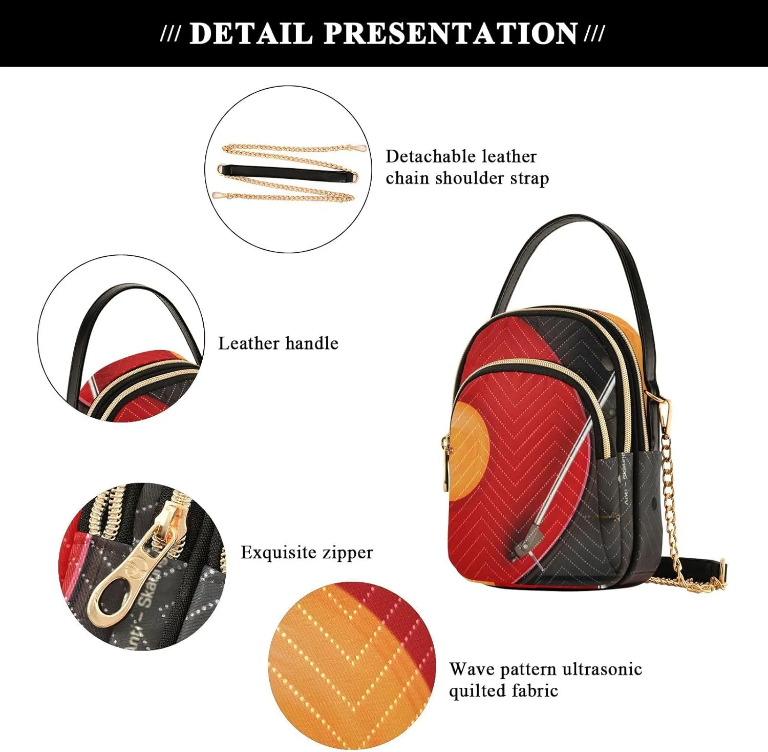 Women's Wave Cross Body Chest Bag, 52 inch Gold Chain Shoulder Handbag Purse