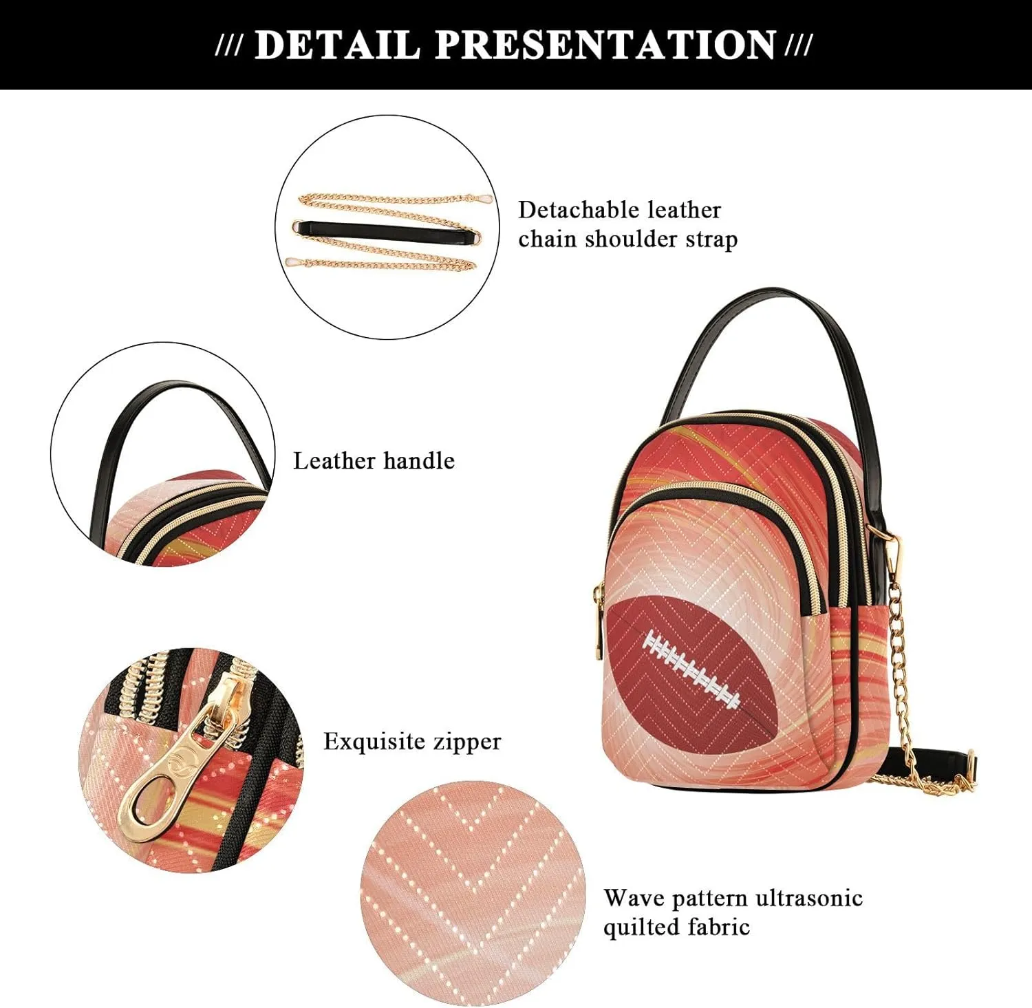 Women's Wave Cross Body Chest Bag, 52 inch Gold Chain Shoulder Handbag Purse