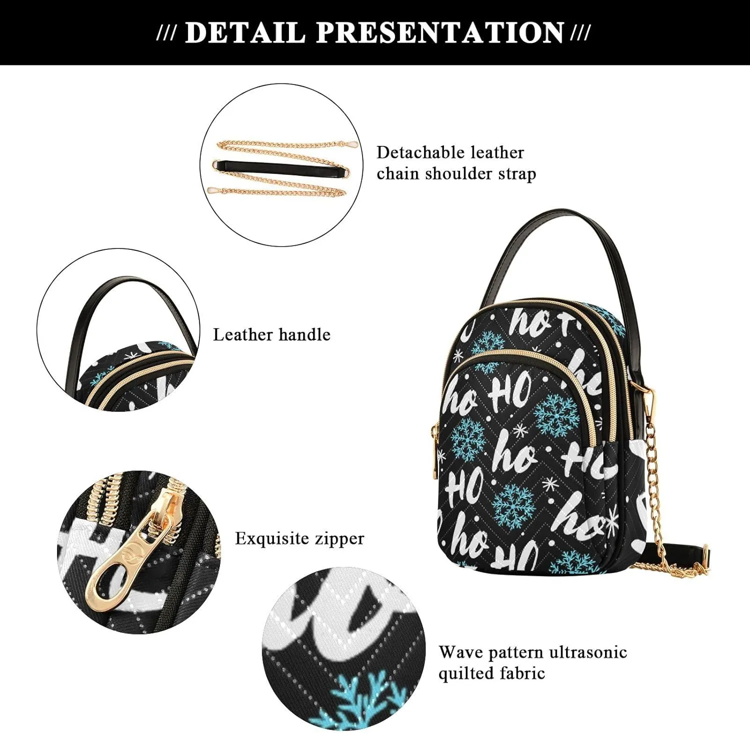 Women's Wave Cross Body Chest Bag, 52 inch Gold Chain Shoulder Handbag Purse
