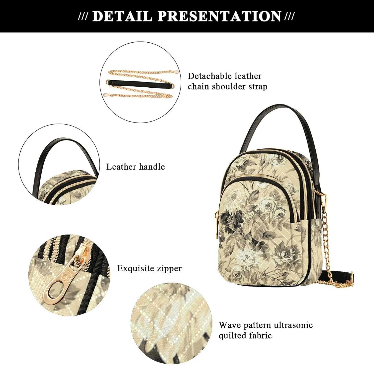 Women's Wave Cross Body Chest Bag, 52 inch Gold Chain Shoulder Handbag Purse