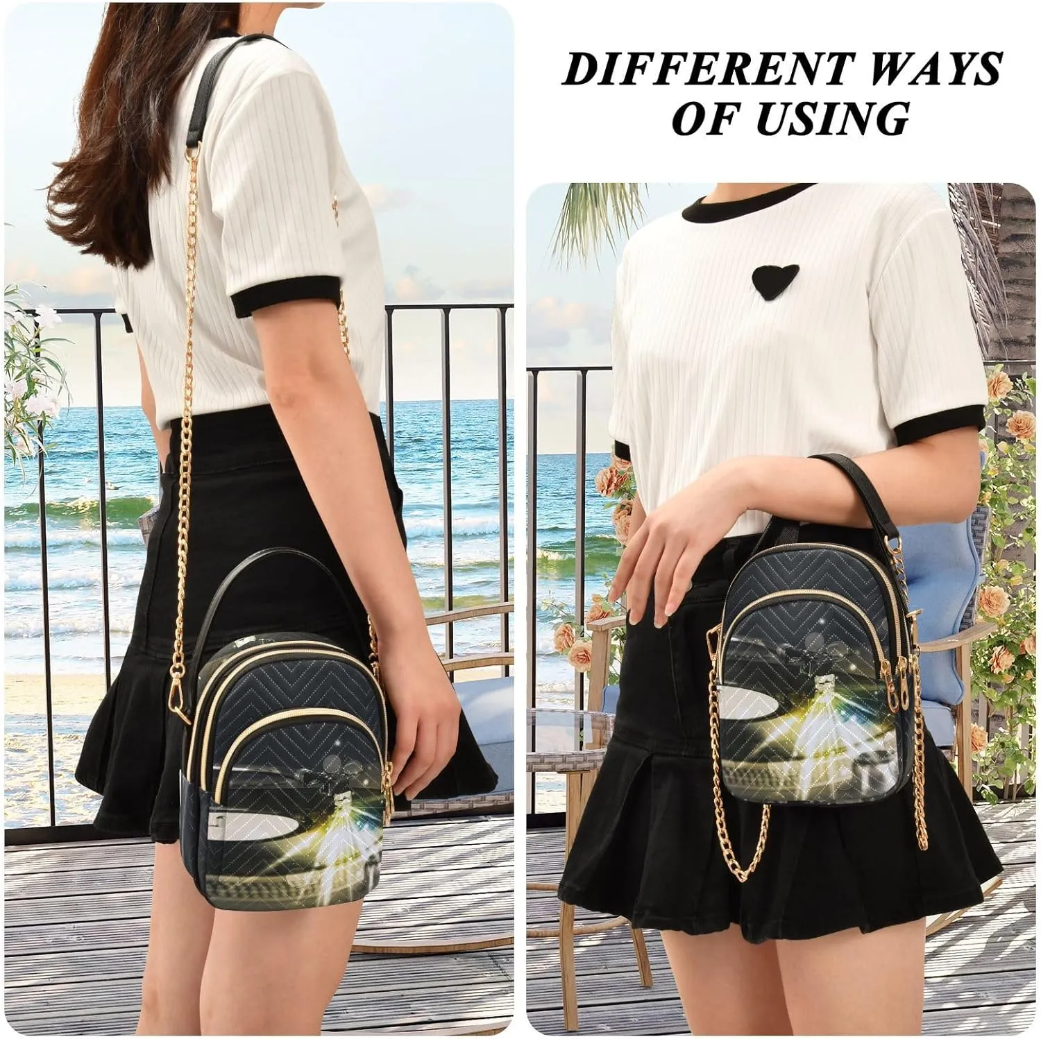 Women's Wave Cross Body Chest Bag, 52 inch Gold Chain Shoulder Handbag Purse