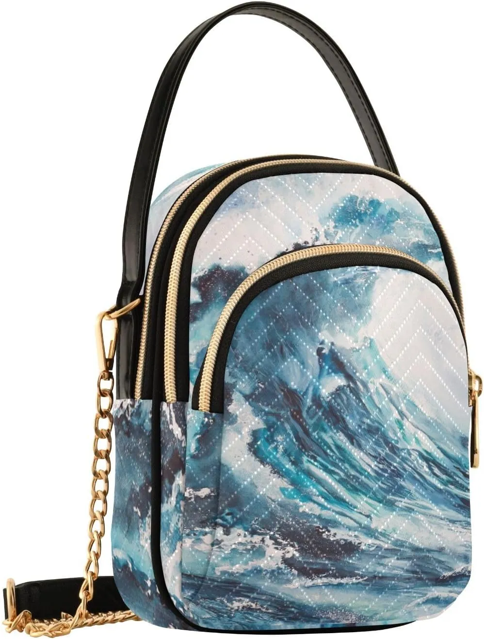 Women's Wave Cross Body Chest Bag, 52 inch Gold Chain Shoulder Handbag Purse