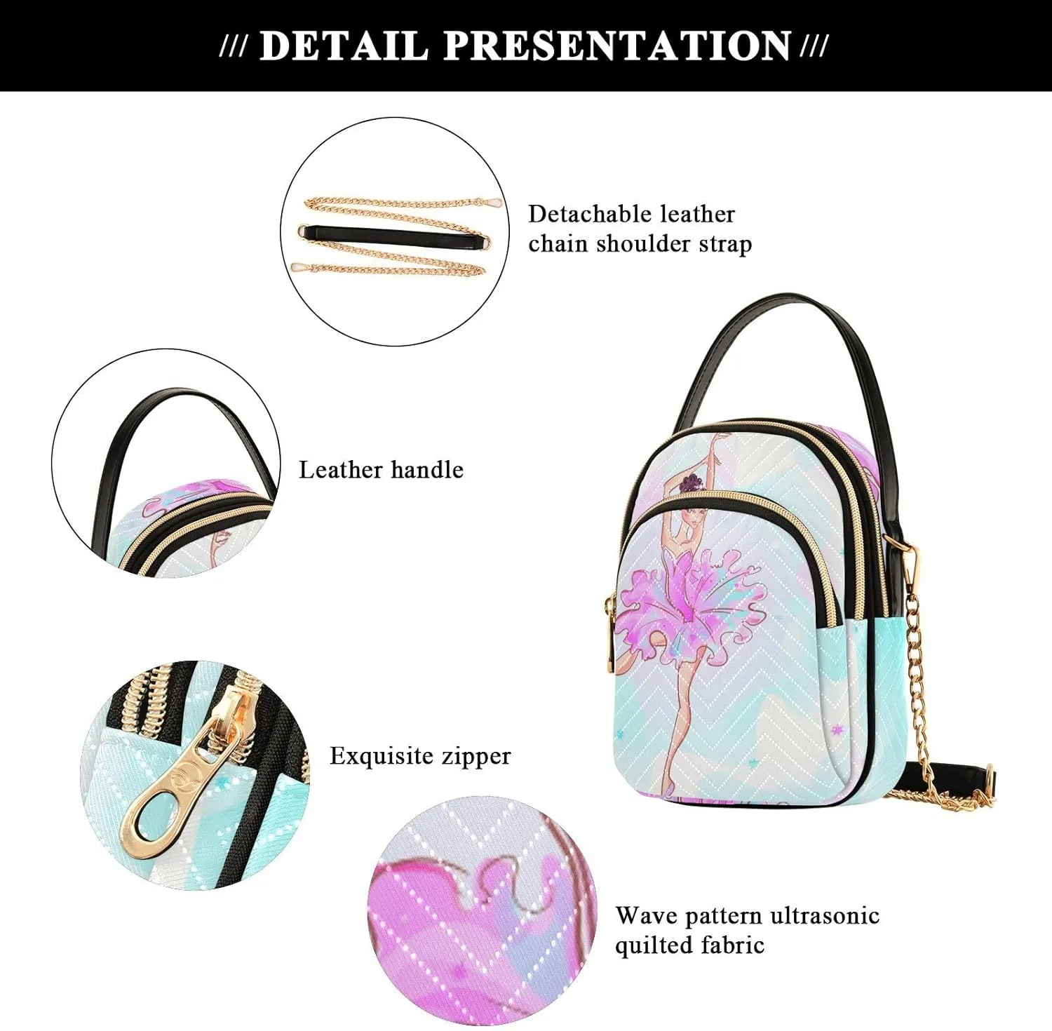 Women's Wave Cross Body Chest Bag, 52 inch Gold Chain Shoulder Handbag Purse