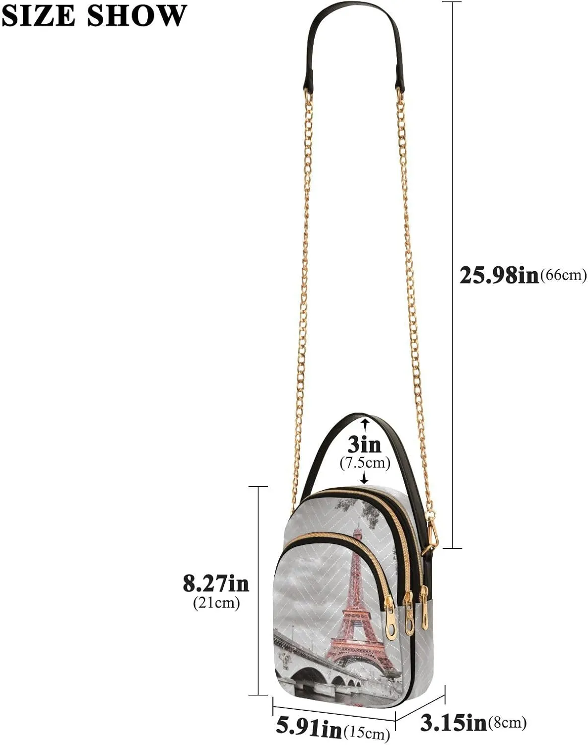 Women's Wave Cross Body Chest Bag, 52 inch Gold Chain Shoulder Handbag Purse