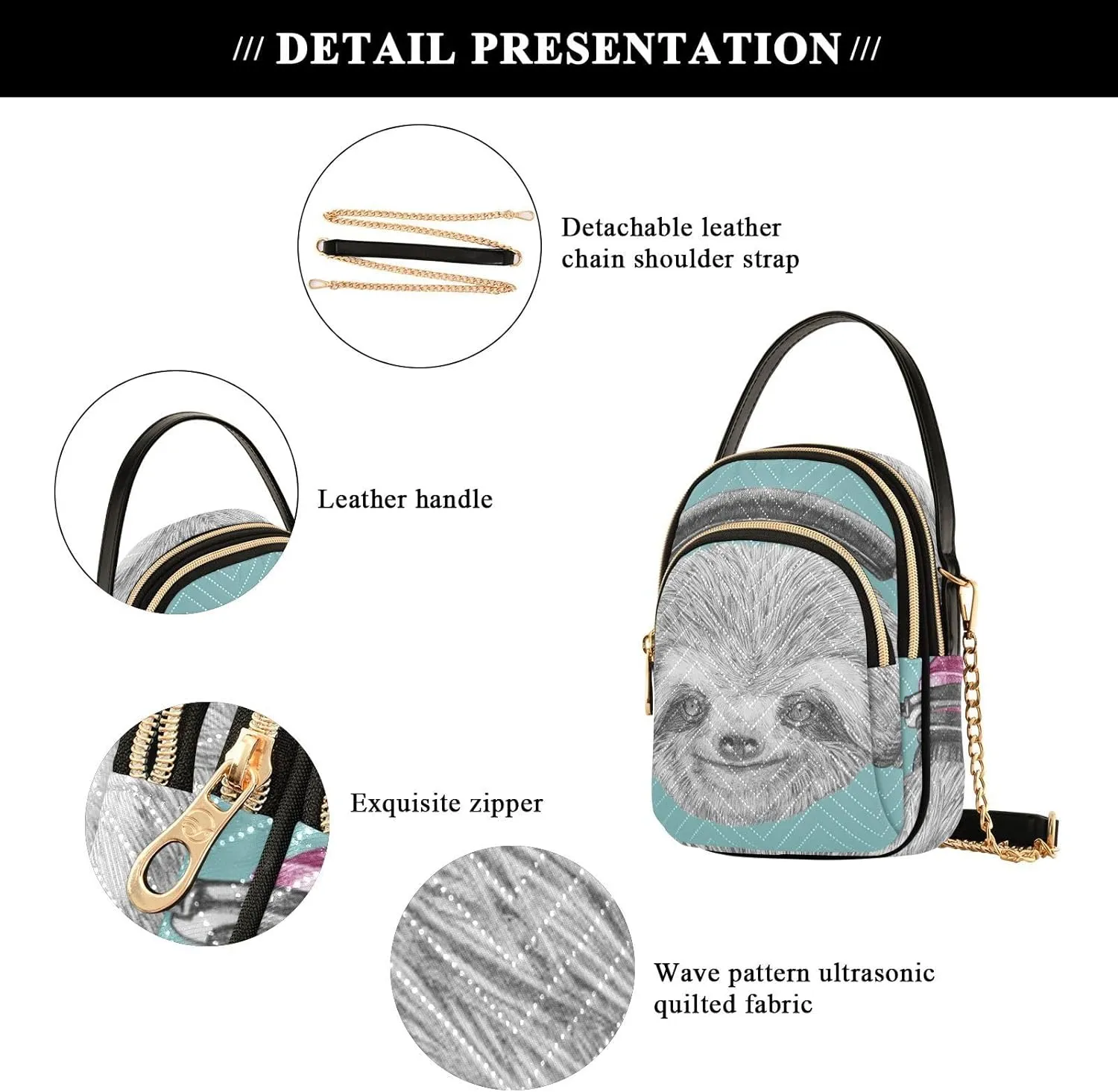 Women's Wave Cross Body Chest Bag, 52 inch Gold Chain Shoulder Handbag Purse