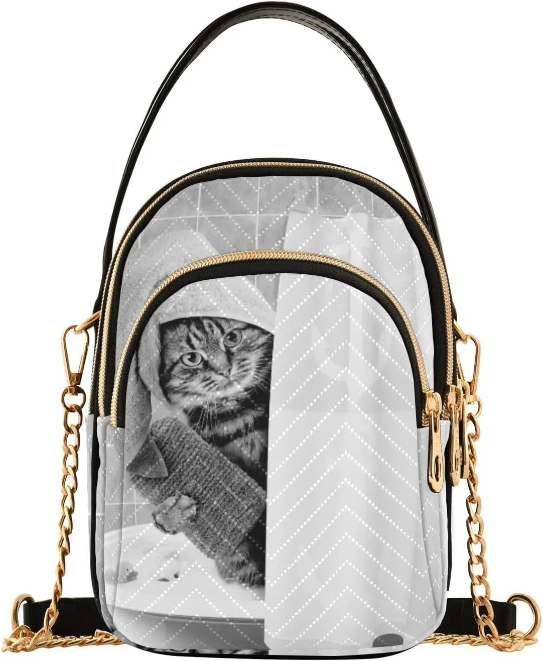 Women's Wave Cross Body Chest Bag, 52 inch Gold Chain Shoulder Handbag Purse