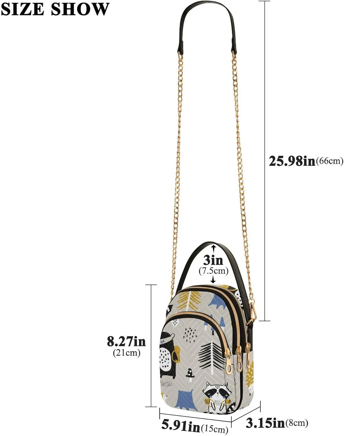 Women's Wave Cross Body Chest Bag, 52 inch Gold Chain Shoulder Handbag Purse