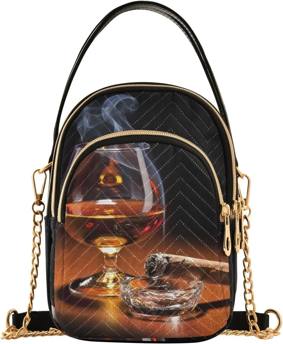 Women's Wave Cross Body Chest Bag, 52 inch Gold Chain Shoulder Handbag Purse