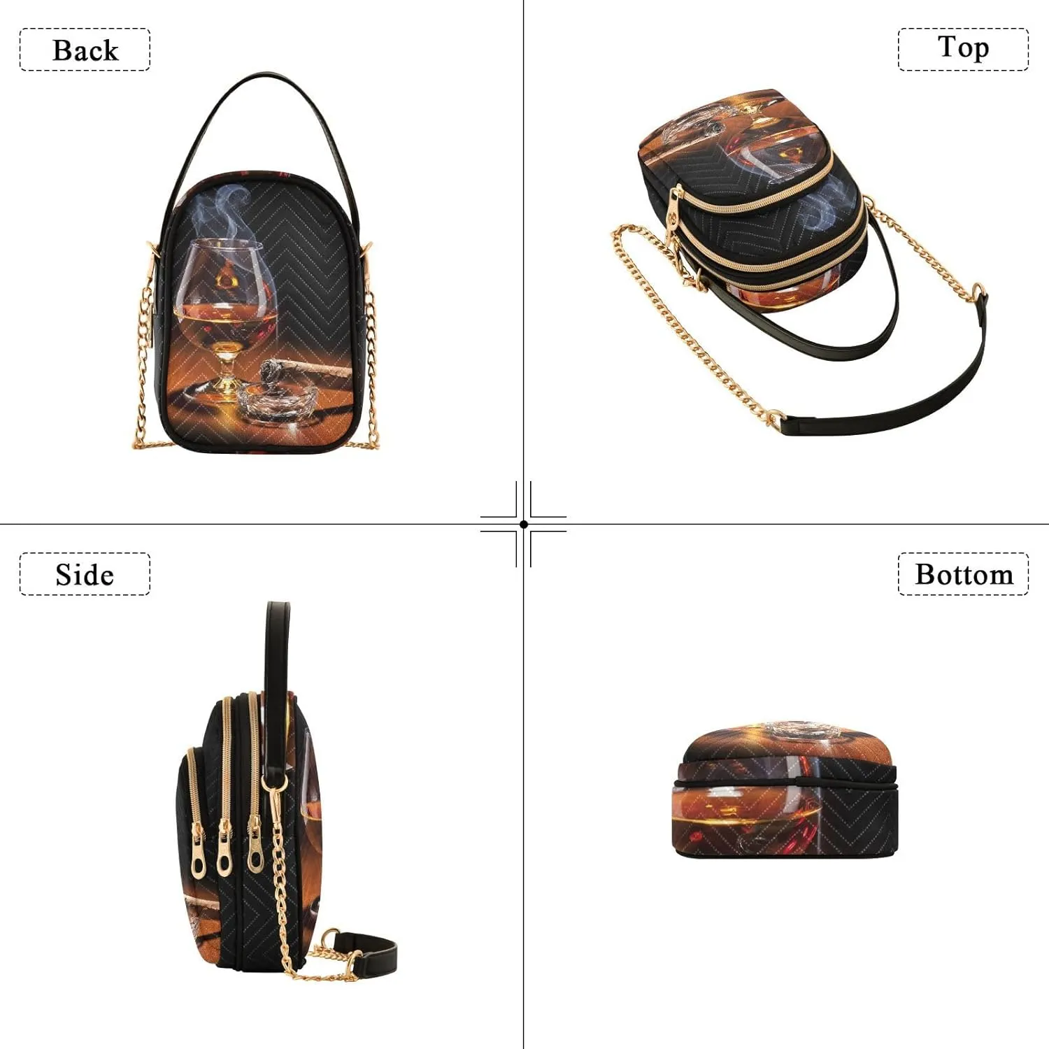 Women's Wave Cross Body Chest Bag, 52 inch Gold Chain Shoulder Handbag Purse