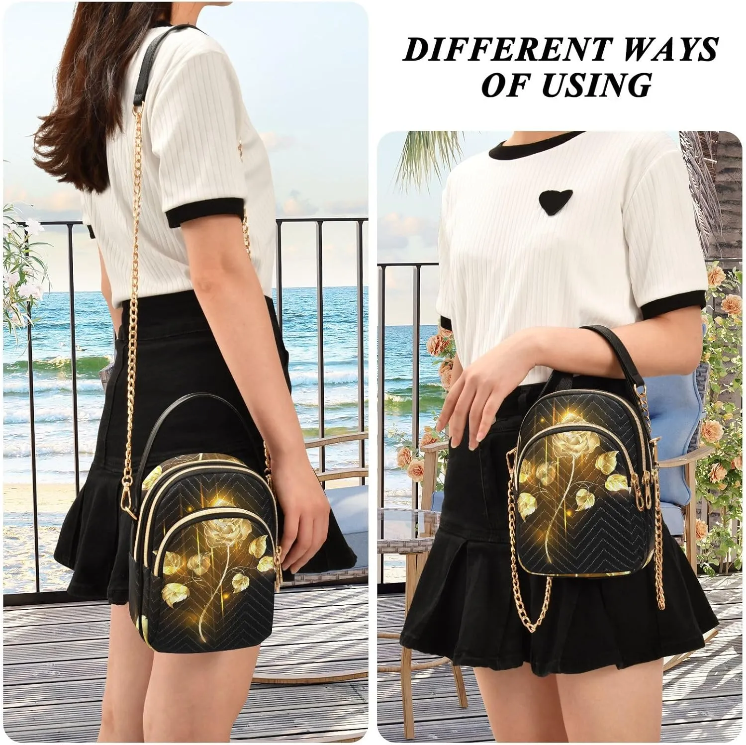 Women's Wave Cross Body Chest Bag, 52 inch Gold Chain Shoulder Handbag Purse