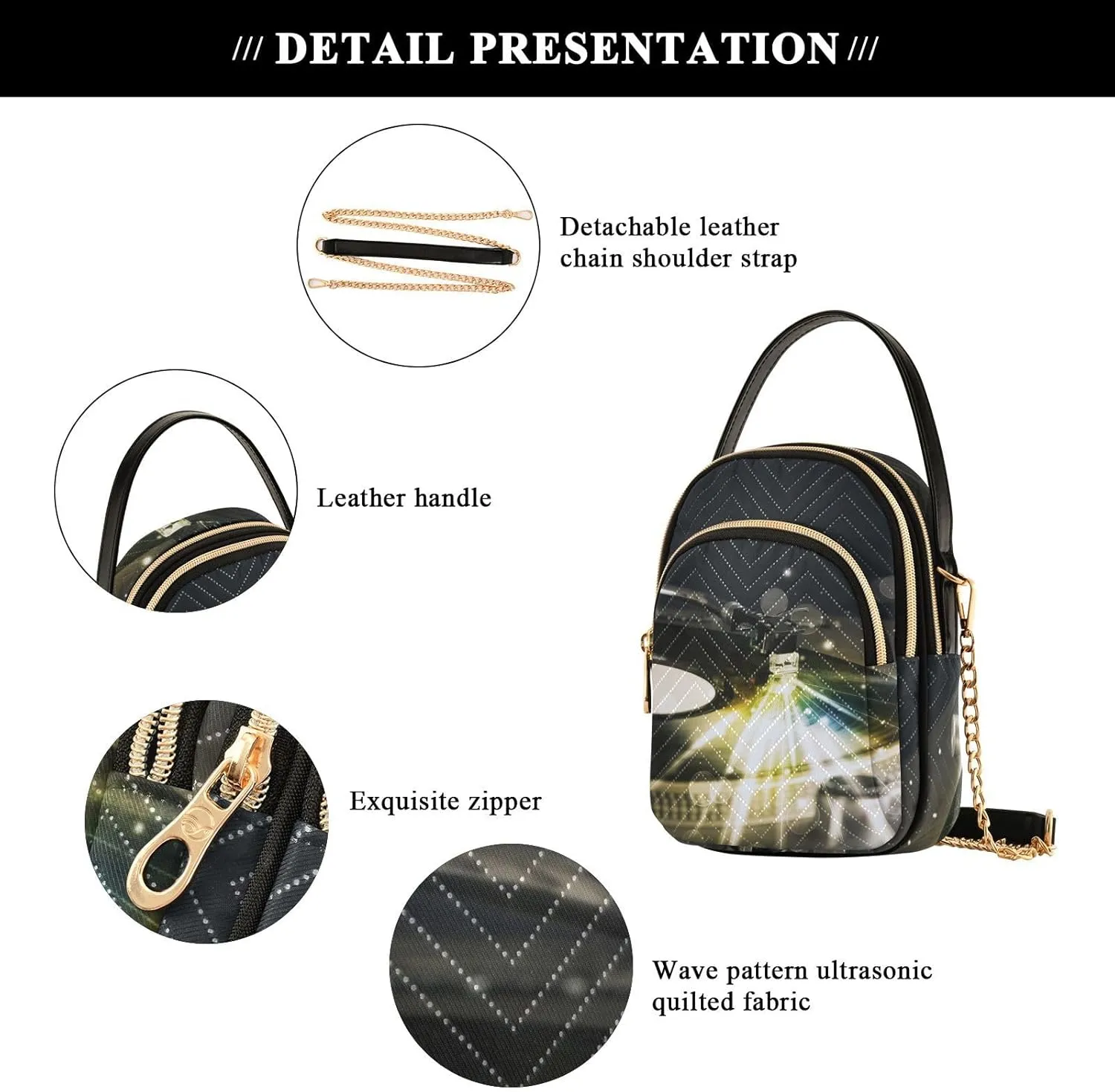 Women's Wave Cross Body Chest Bag, 52 inch Gold Chain Shoulder Handbag Purse