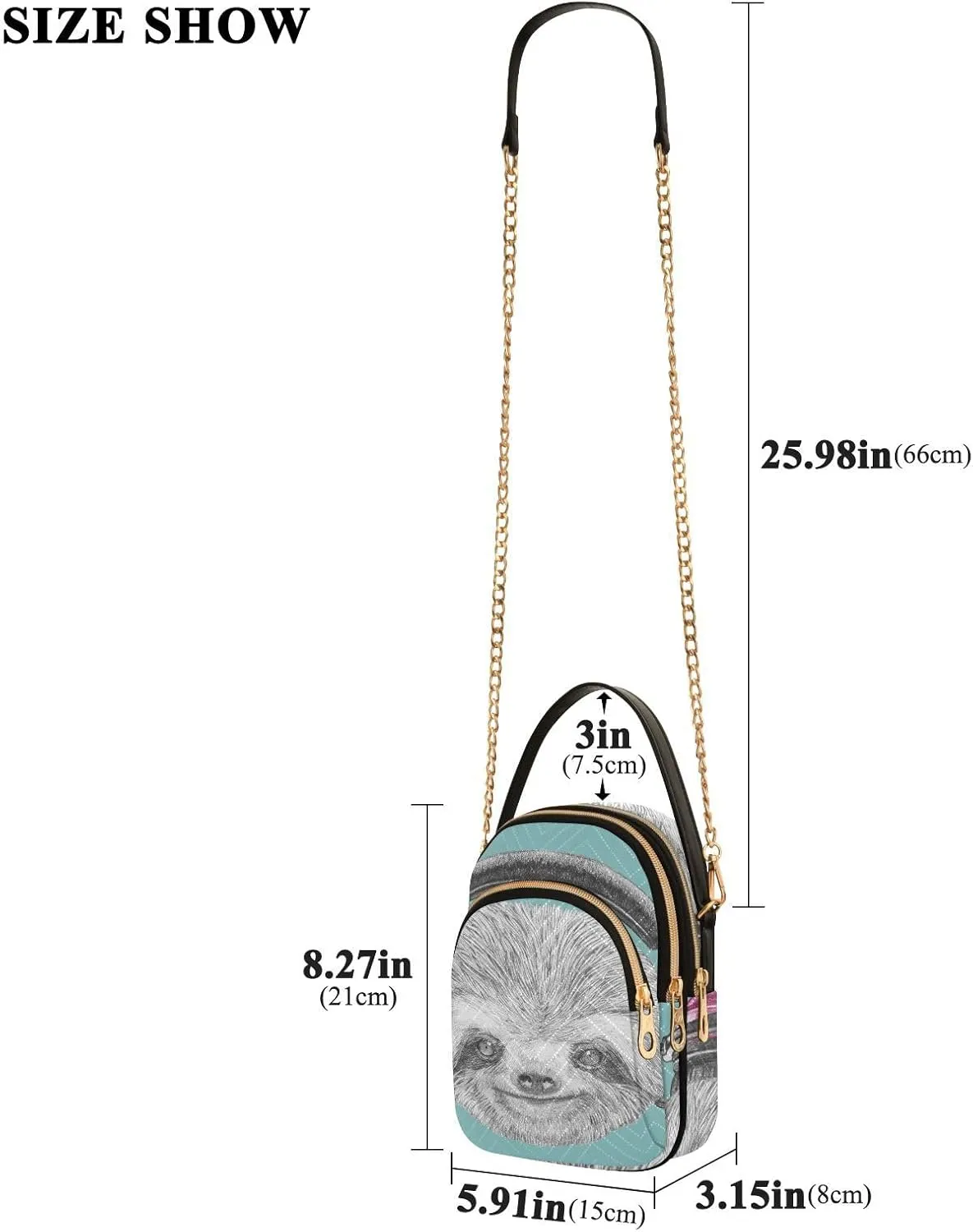 Women's Wave Cross Body Chest Bag, 52 inch Gold Chain Shoulder Handbag Purse