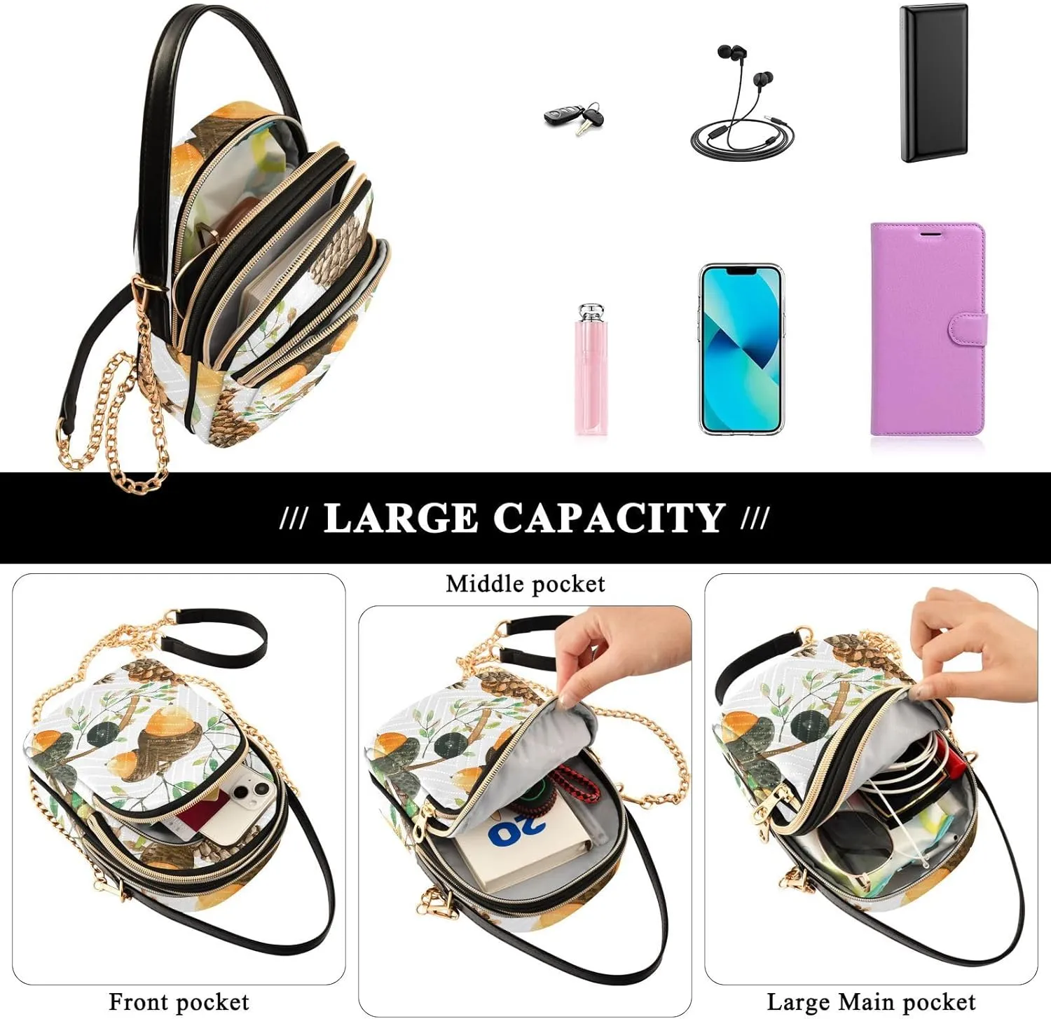 Women's Wave Cross Body Chest Bag, 52 inch Gold Chain Shoulder Handbag Purse