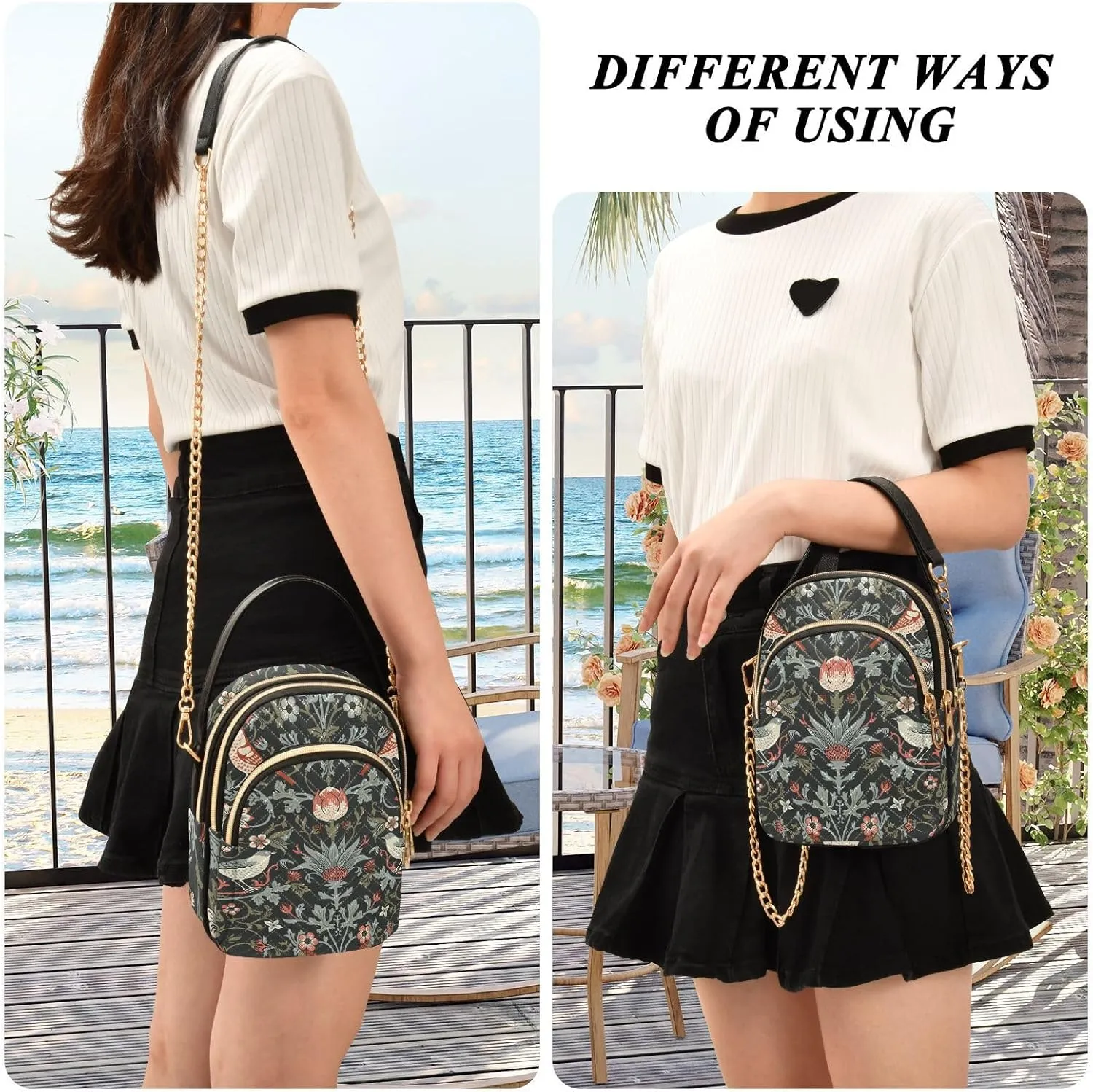 Women's Wave Cross Body Chest Bag, 52 inch Gold Chain Shoulder Handbag Purse