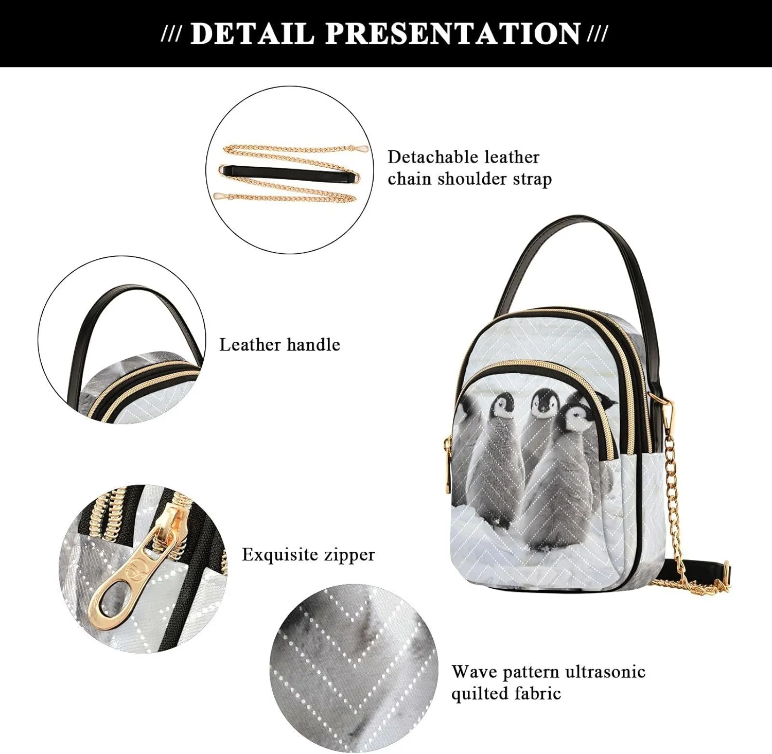 Women's Wave Cross Body Chest Bag, 52 inch Gold Chain Shoulder Handbag Purse