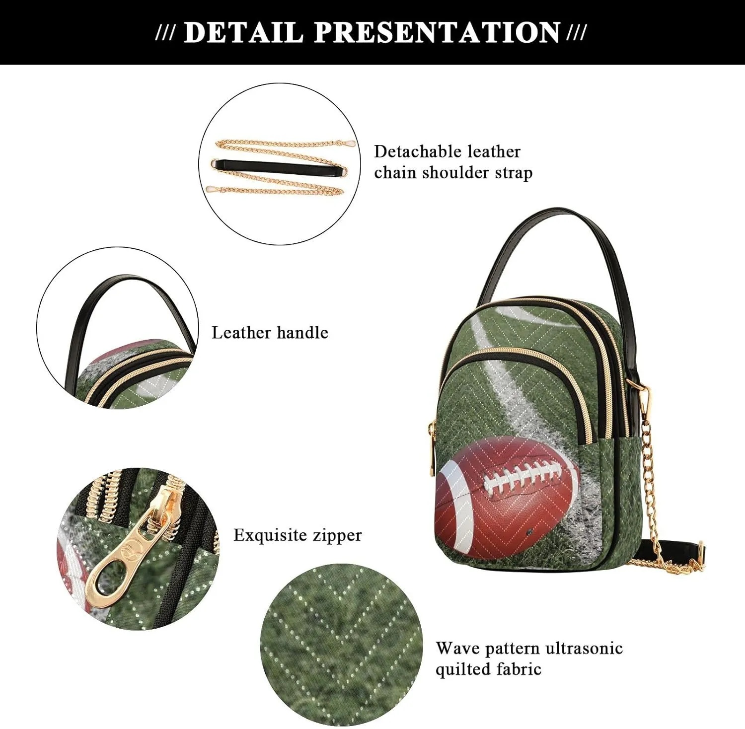 Women's Wave Cross Body Chest Bag, 52 inch Gold Chain Shoulder Handbag Purse