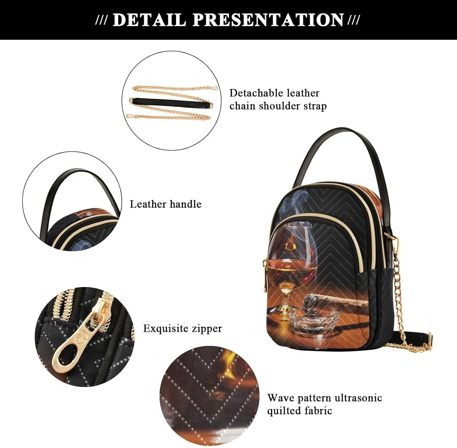 Women's Wave Cross Body Chest Bag, 52 inch Gold Chain Shoulder Handbag Purse