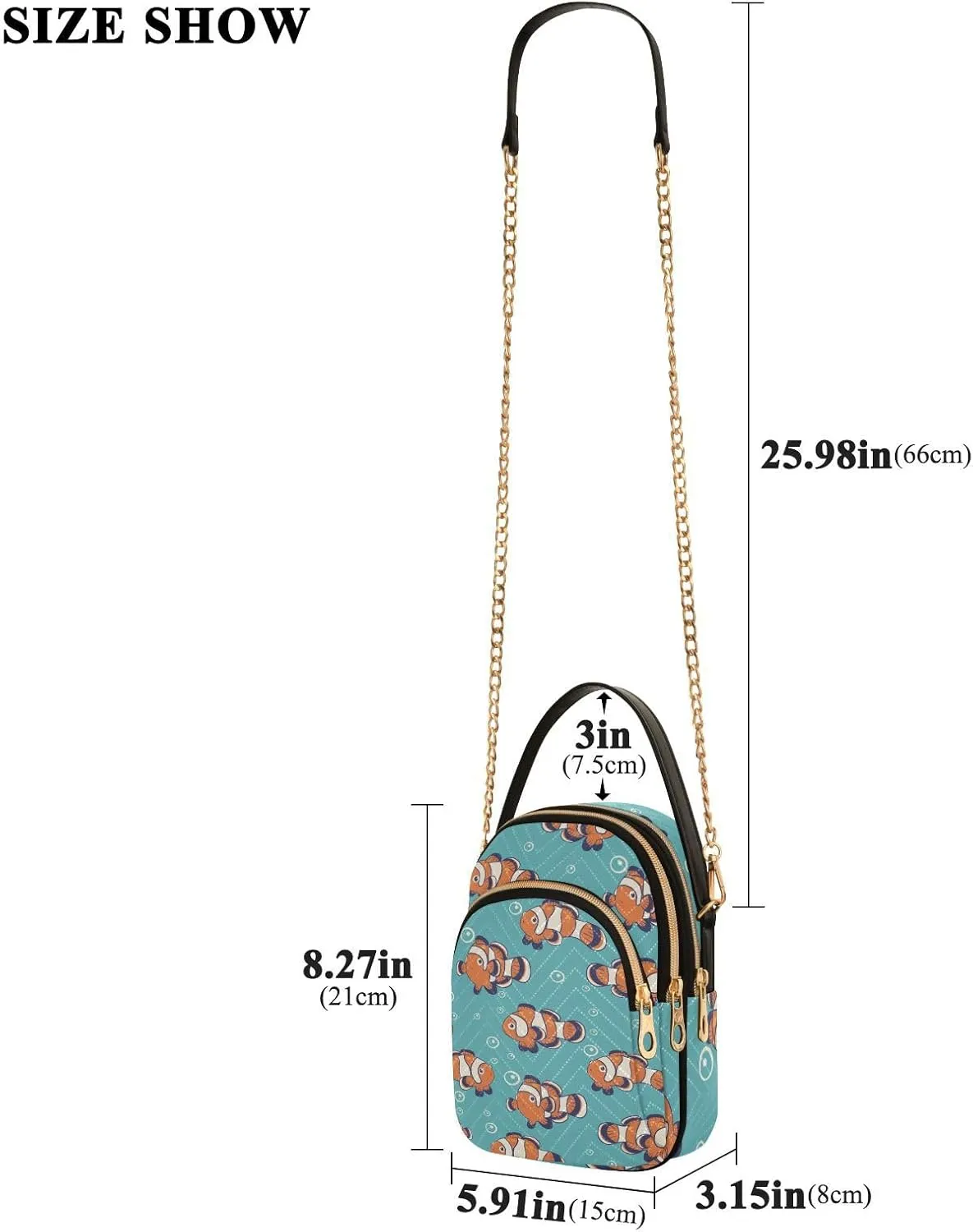 Women's Wave Cross Body Chest Bag, 52 inch Gold Chain Shoulder Handbag Purse
