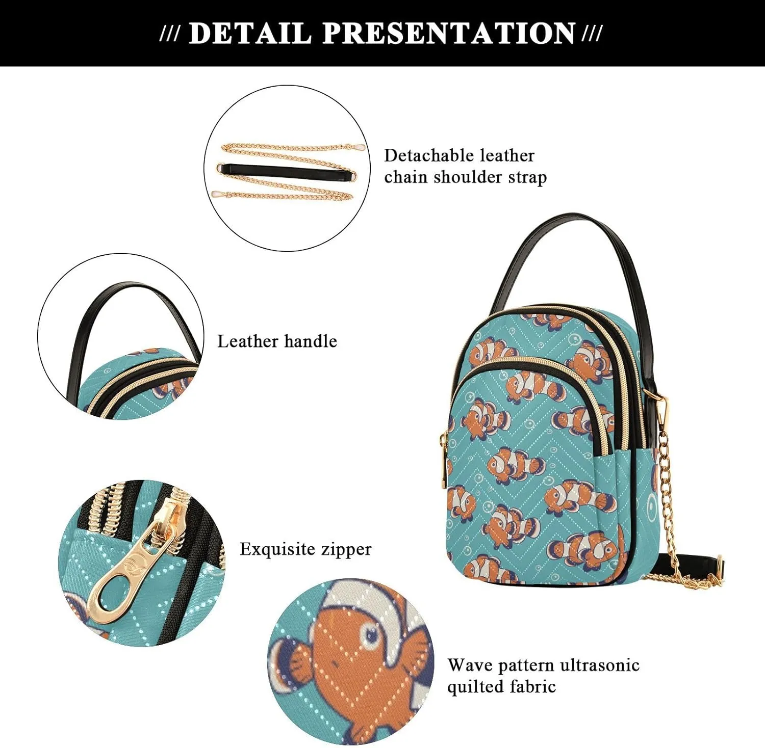Women's Wave Cross Body Chest Bag, 52 inch Gold Chain Shoulder Handbag Purse